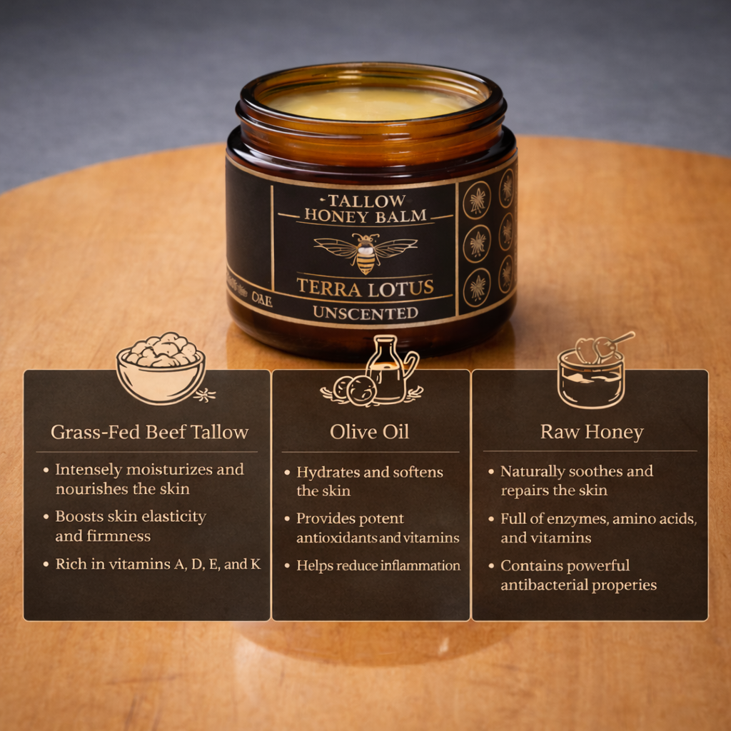 Organic Grass Fed Beef Tallow Balm With Raw Honey